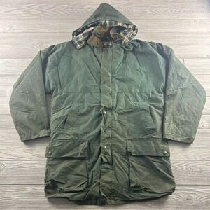Shire Classics Men's Medium Green Full Zip Hooded Coat Plaid Lining Canvas